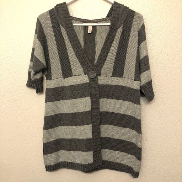 Aeropostale hooded button front cardigan sweater gray striped L/juniors - Picture 2 of 10
